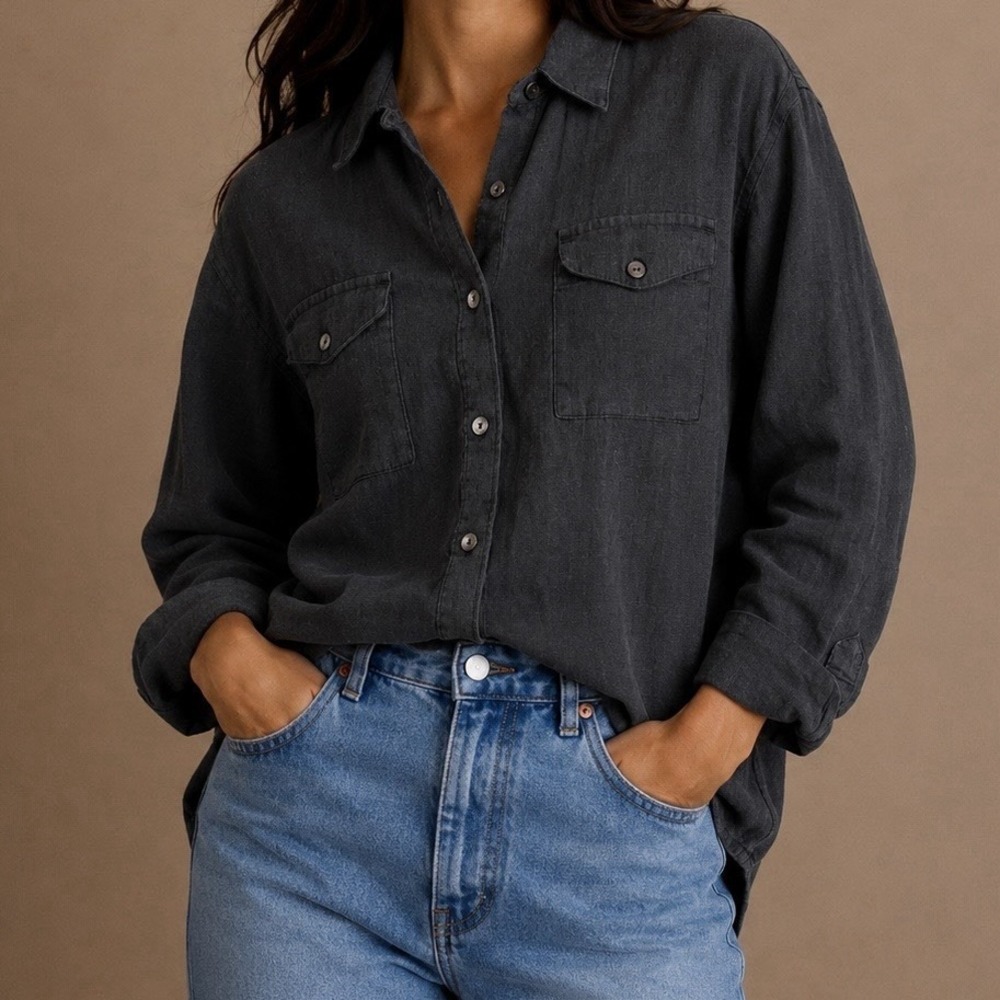 Vintage LINO by Chicos 100% linen button shirt women's Large minimalist classic
